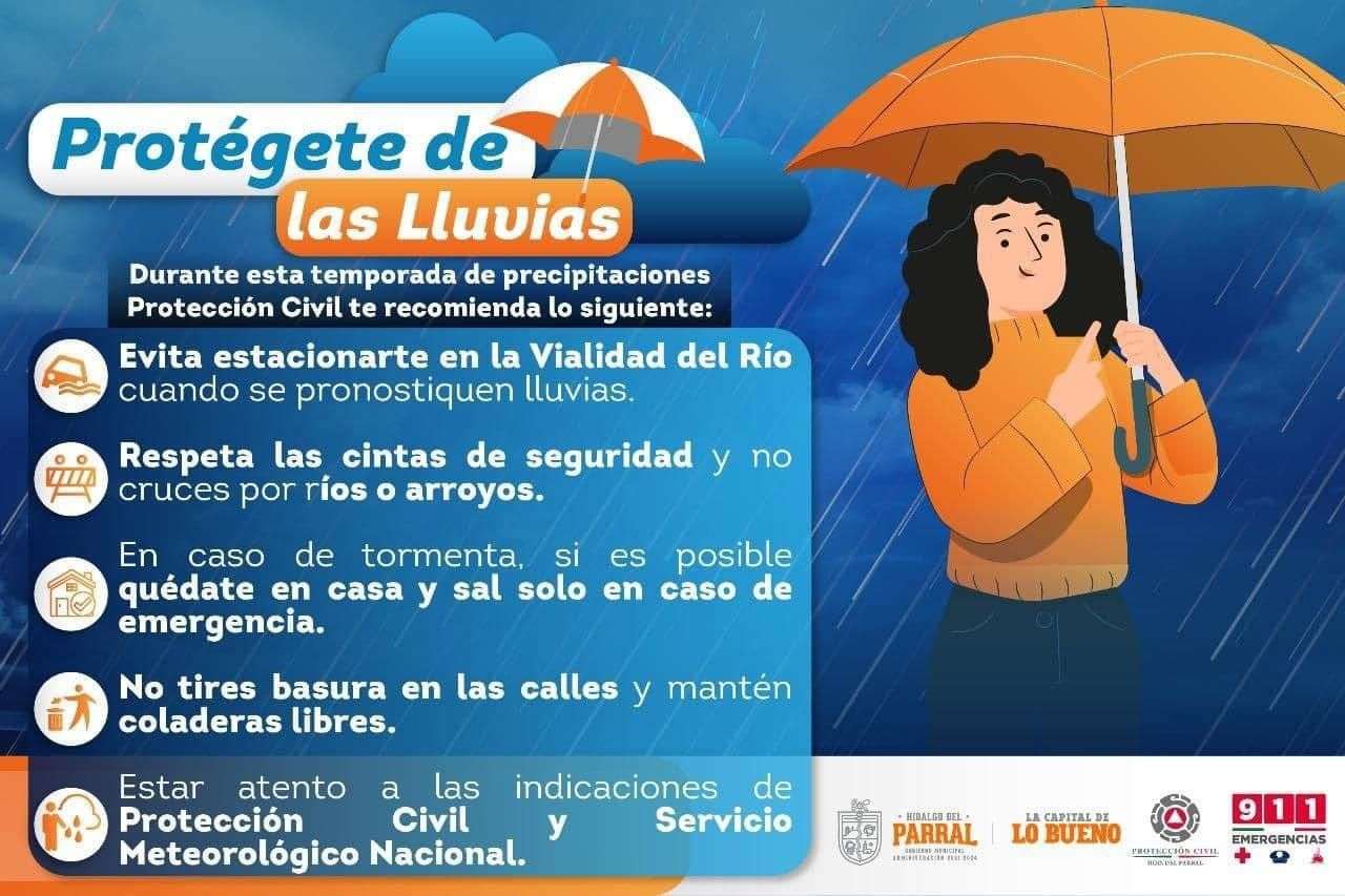 Emiten recomendaciones ante pronóstico de fuertes lluvias