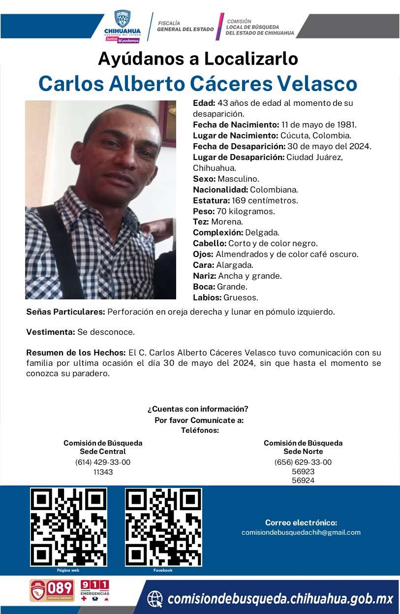 Reportan desaparición de colombiano en Ciudad Juárez