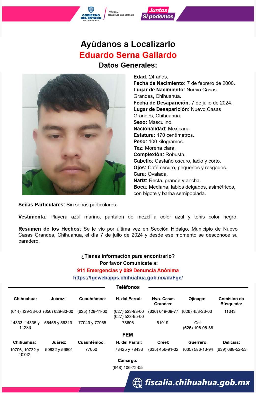 Reportan otra desaparicion en NCG; buscan a Eduardo Serna de 24 años 