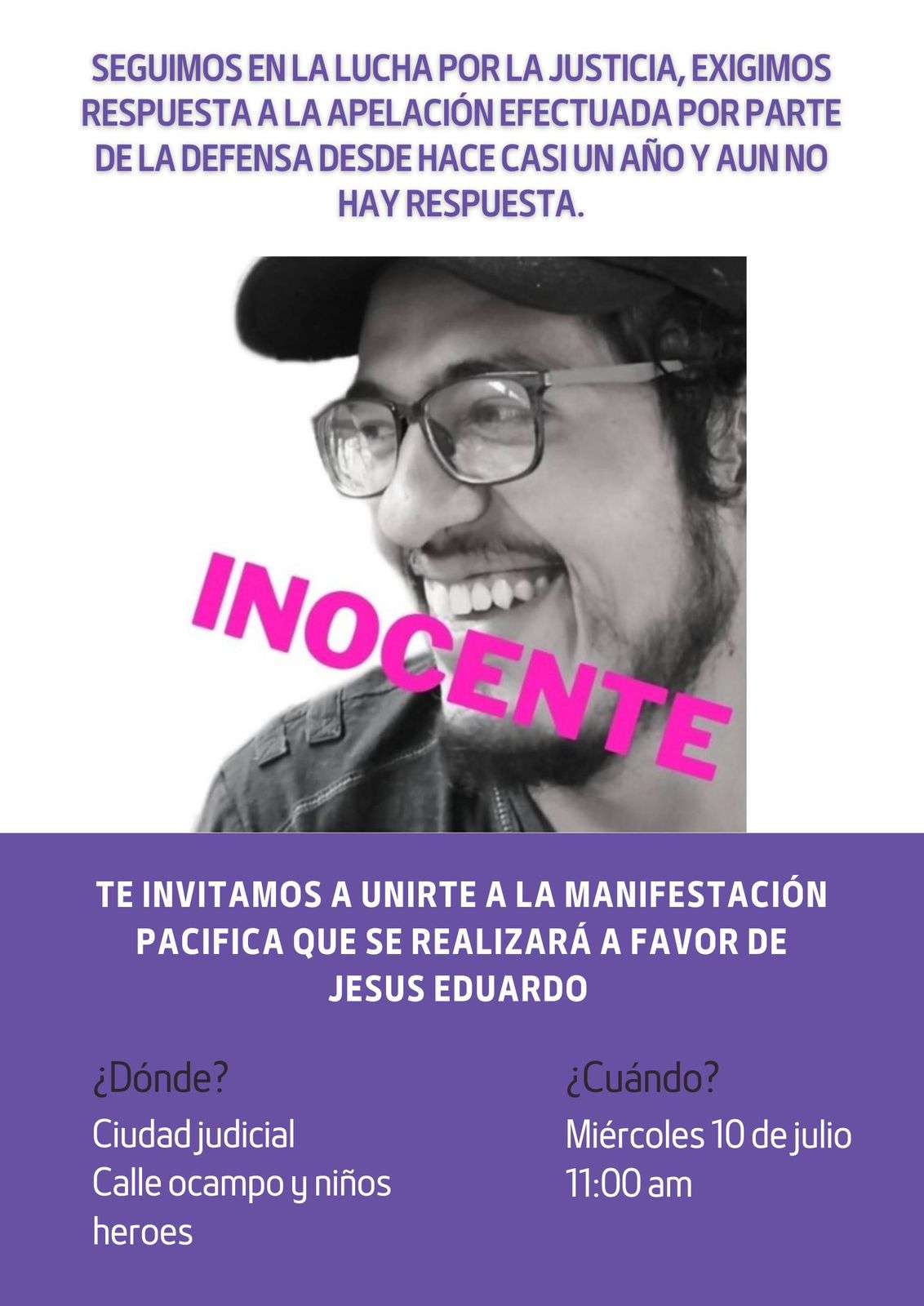 Convocan a manifestación pacífica por Jesús Eduardo

