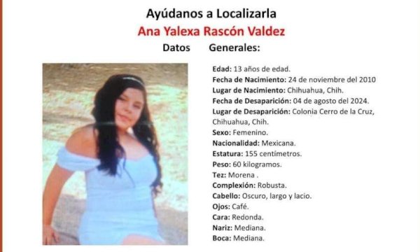 Buscan a Ana Yalexa Rascón Valdez, menor de 13 años desaparecida en la ...