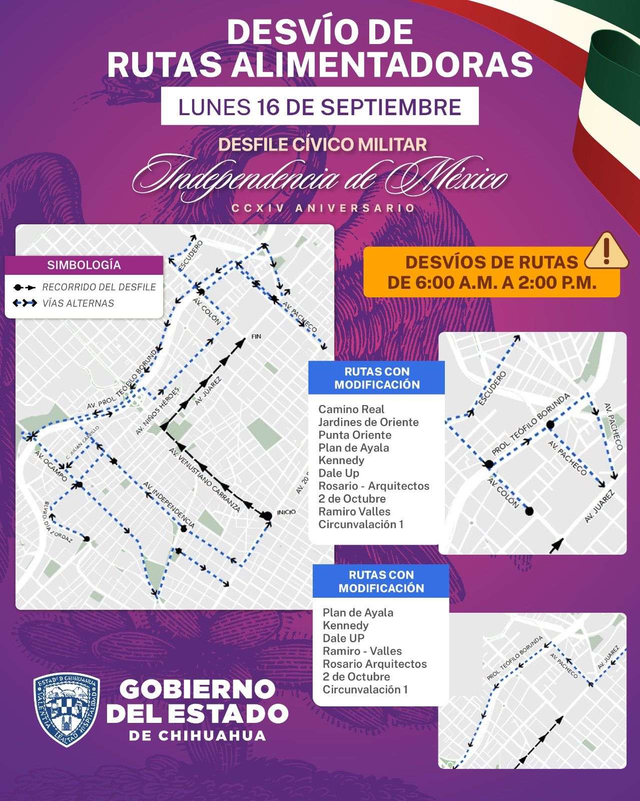 Anuncian modificaciones en rutas por motivo del desfile