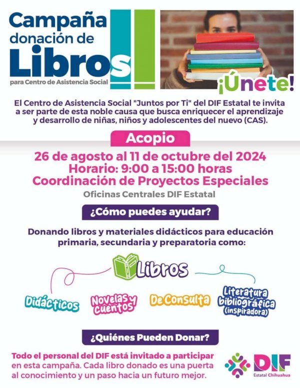 Invitan a participar en la donación de libros Juntos por Ti del DIF ...