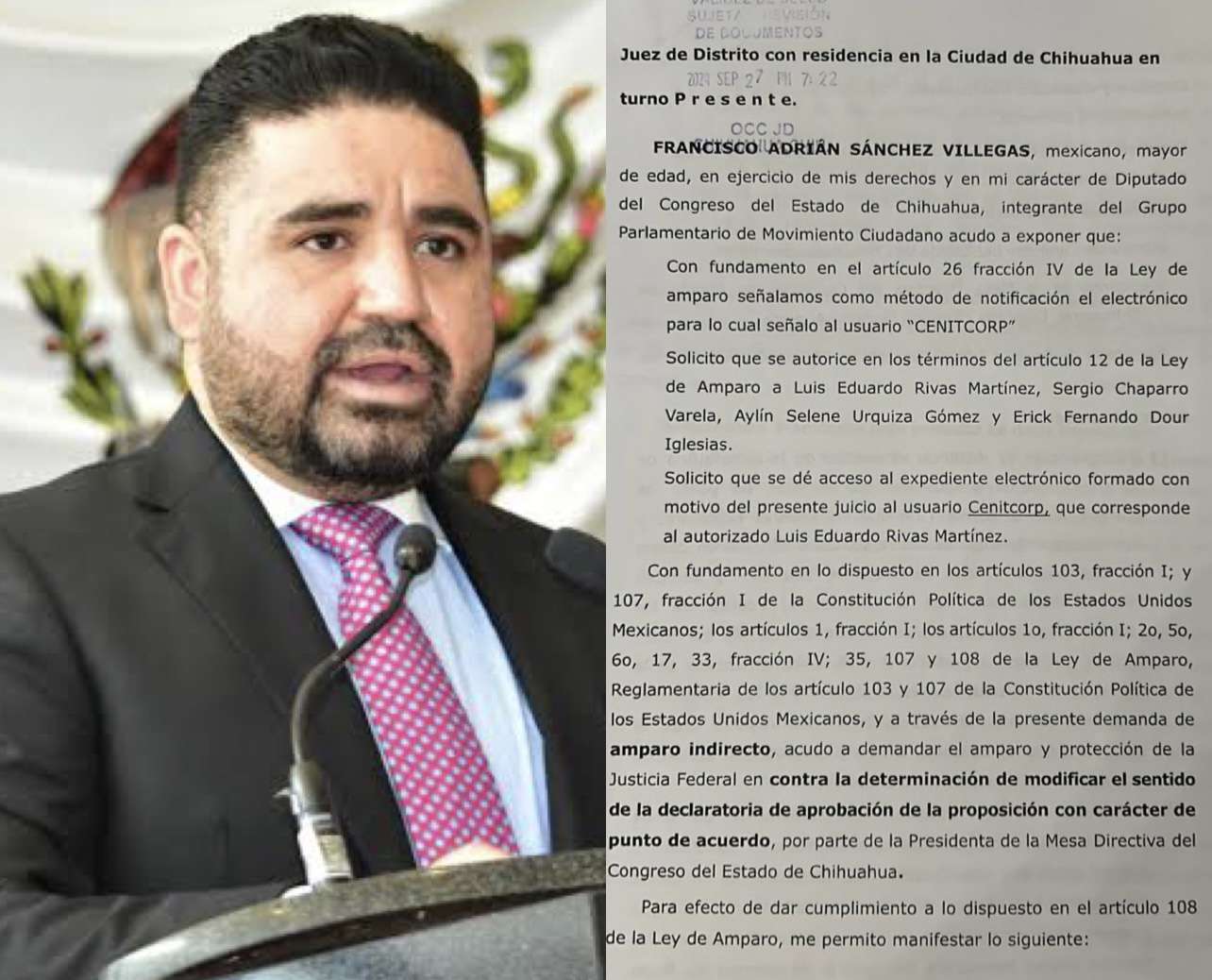 Pide amparo contra la Presidenta del Congreso