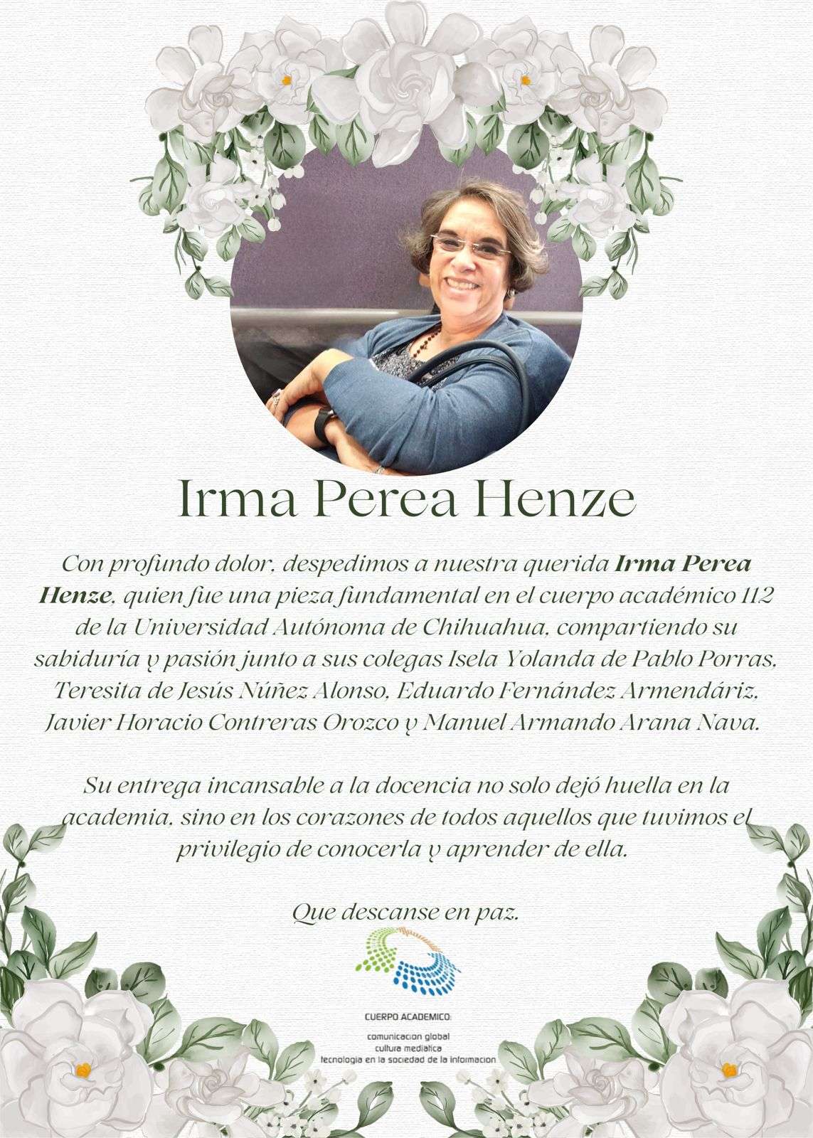 Fallece la Doctora Irma Perea Henze