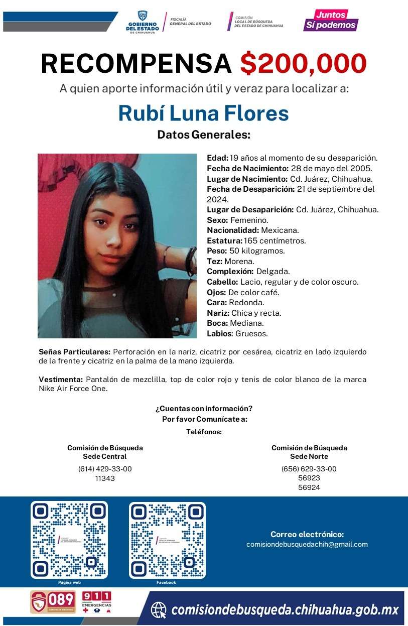 Ofrecen 200 mil por información para localizar a Rubí Luna Flores