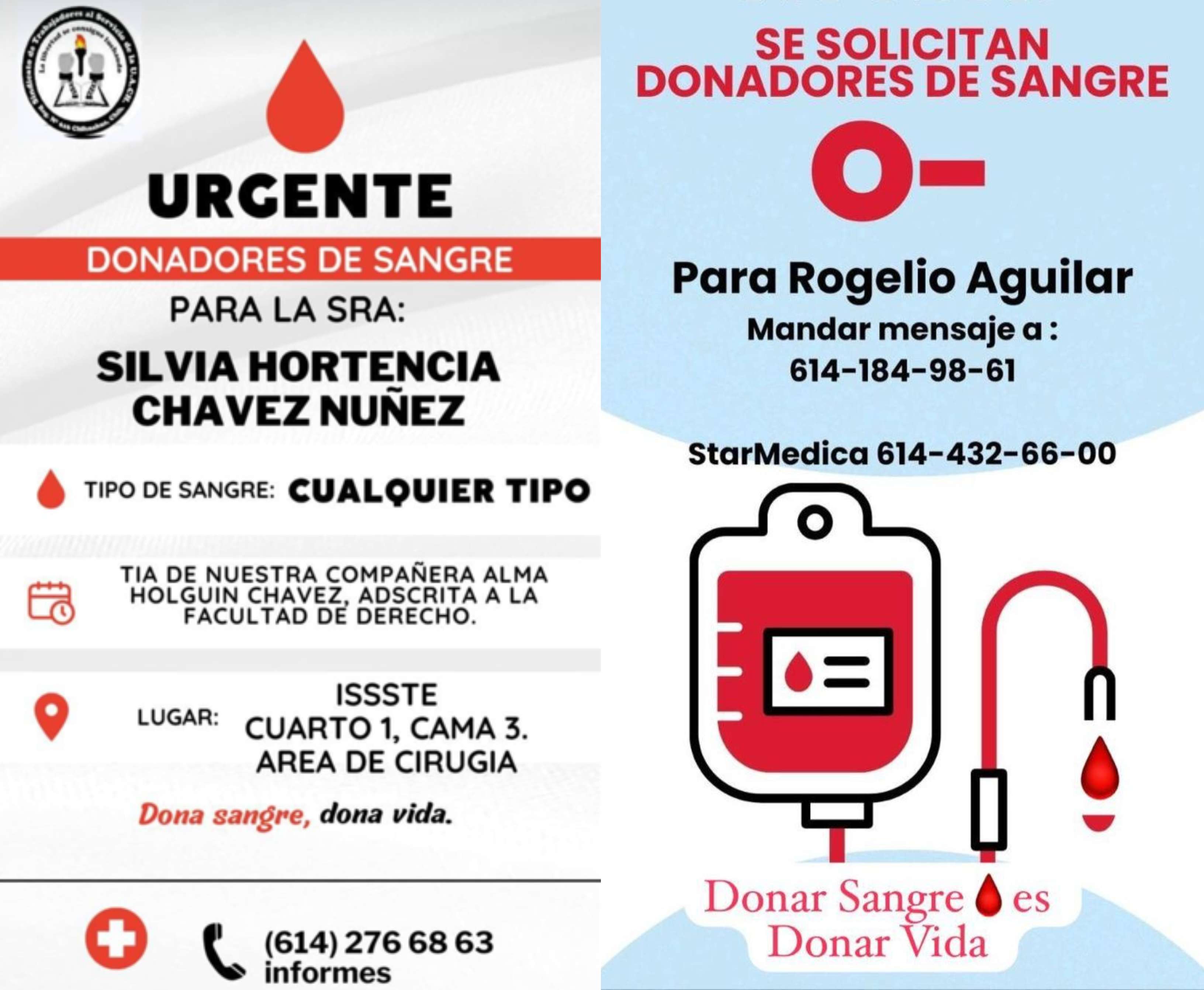 Piden sangre urgente para Silvia y Rogelio