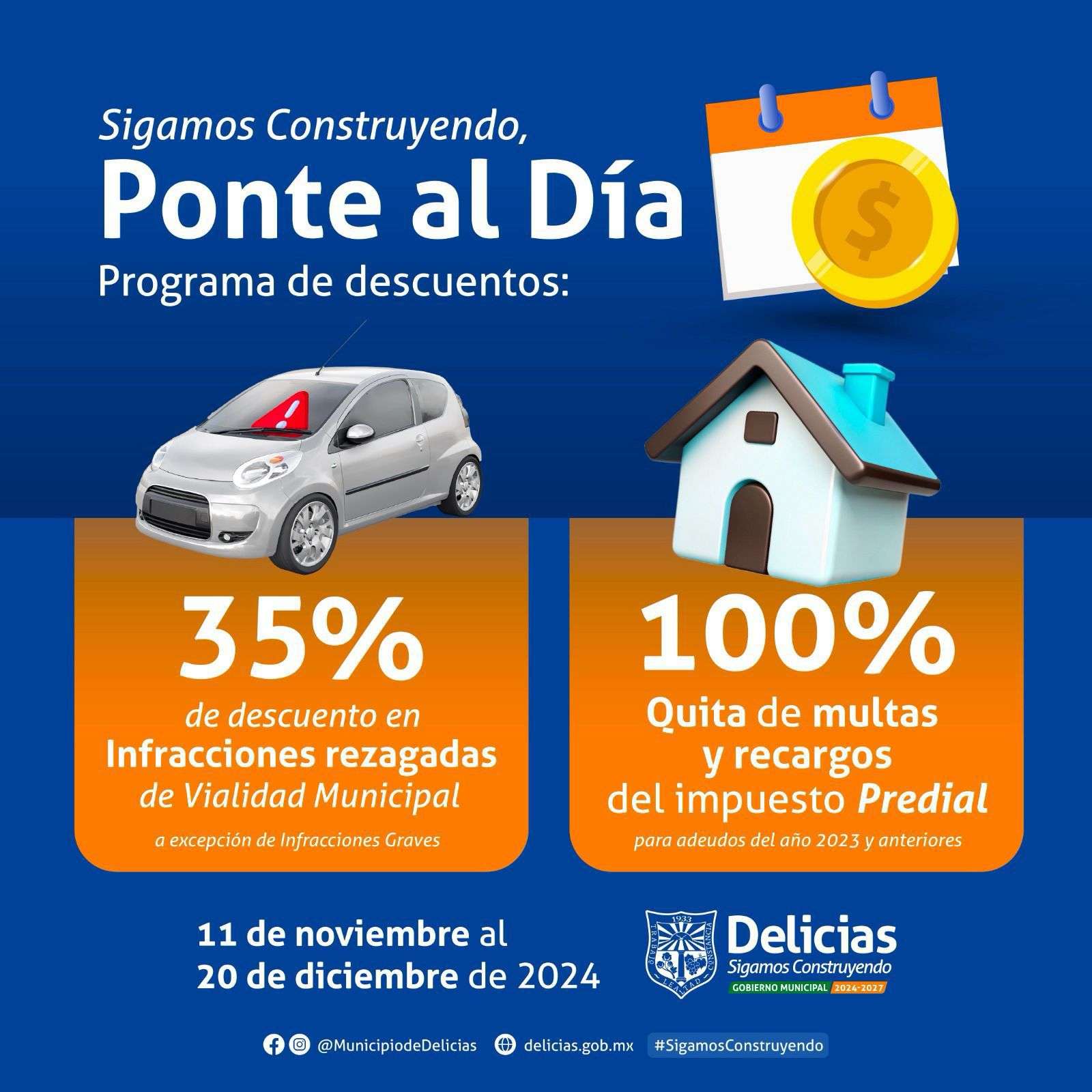 Descuenta Delicias el 35% en infracciones y 100% en predial
