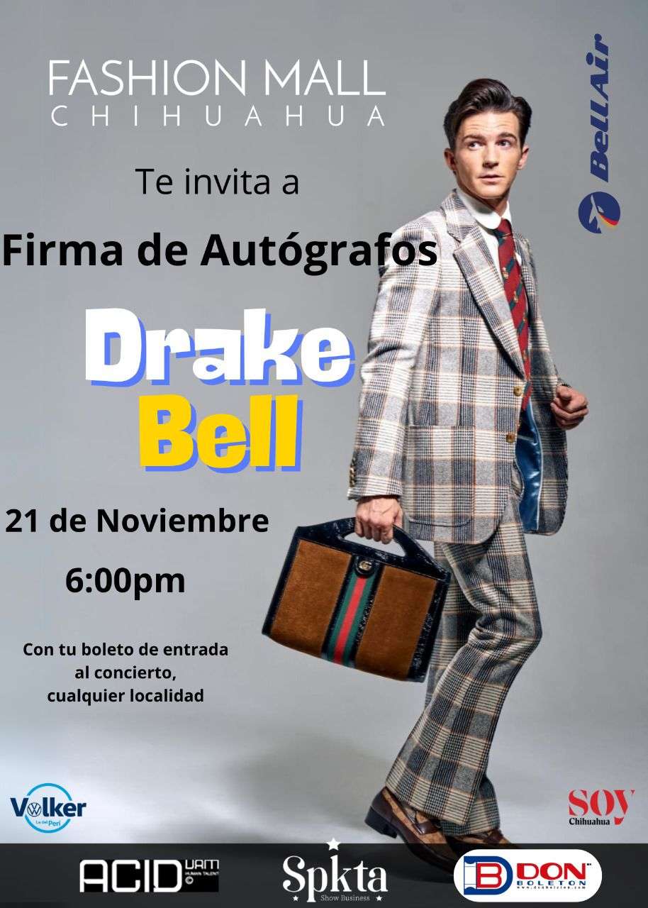 Anuncia Drake Bell firma de autógrafos en Fashion Mall 