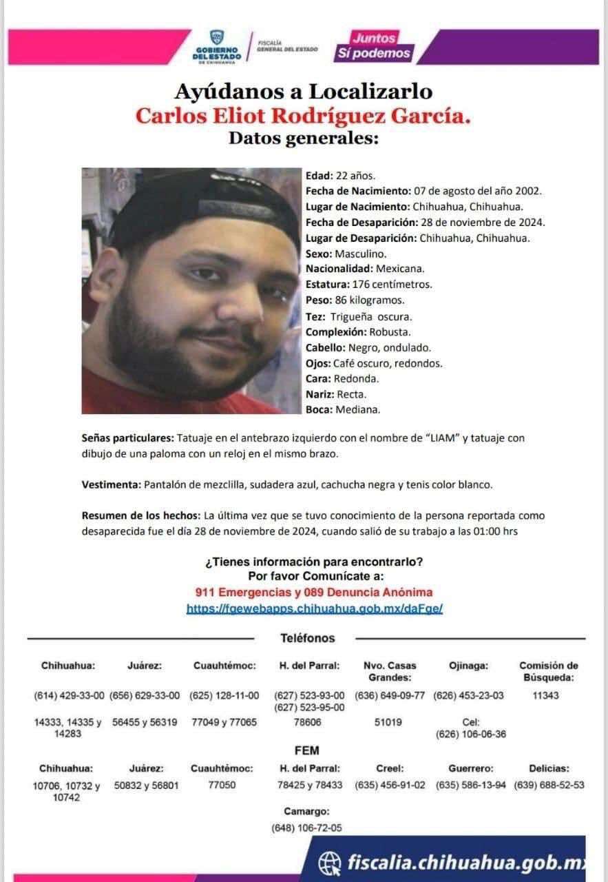 Piden ayuda para localizar a Carlos Eliot Rodríguez