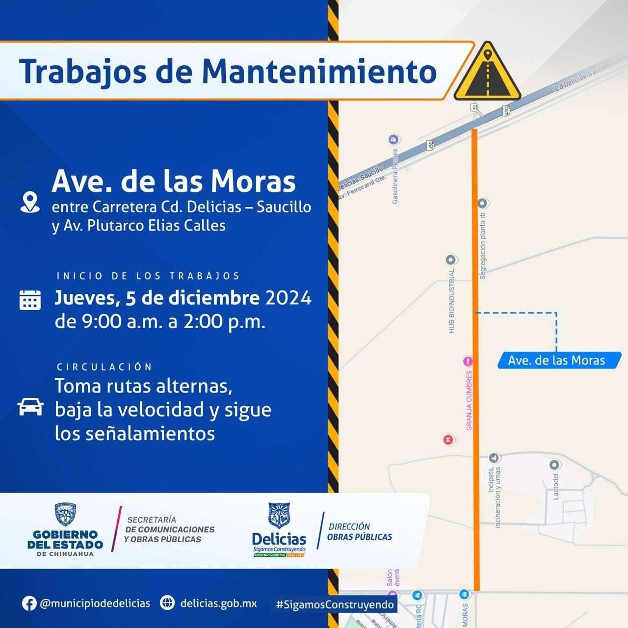 Anuncian cierre de calles por mantenimiento de avenida las Moras