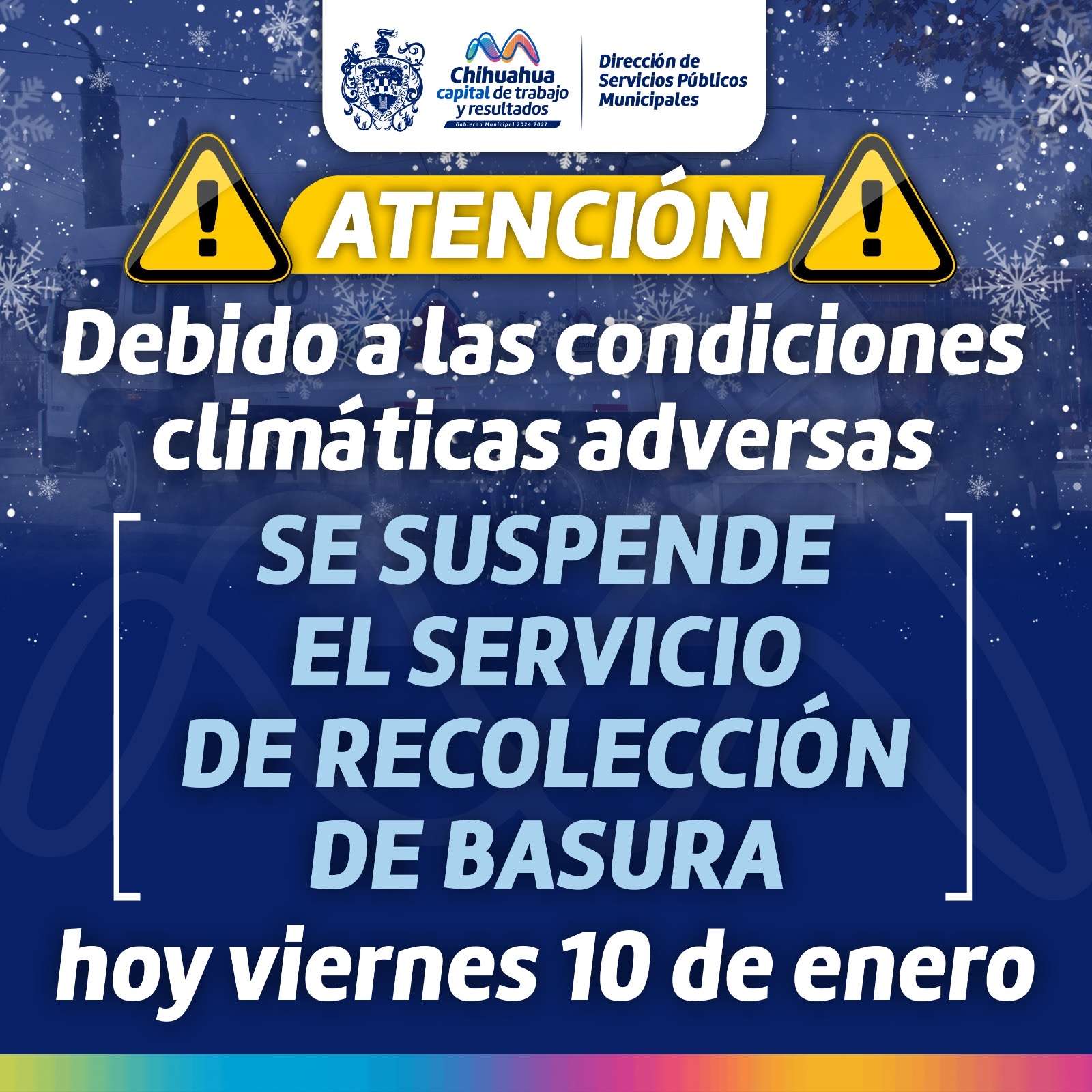 Suspenden recolección de basura por la nevada 