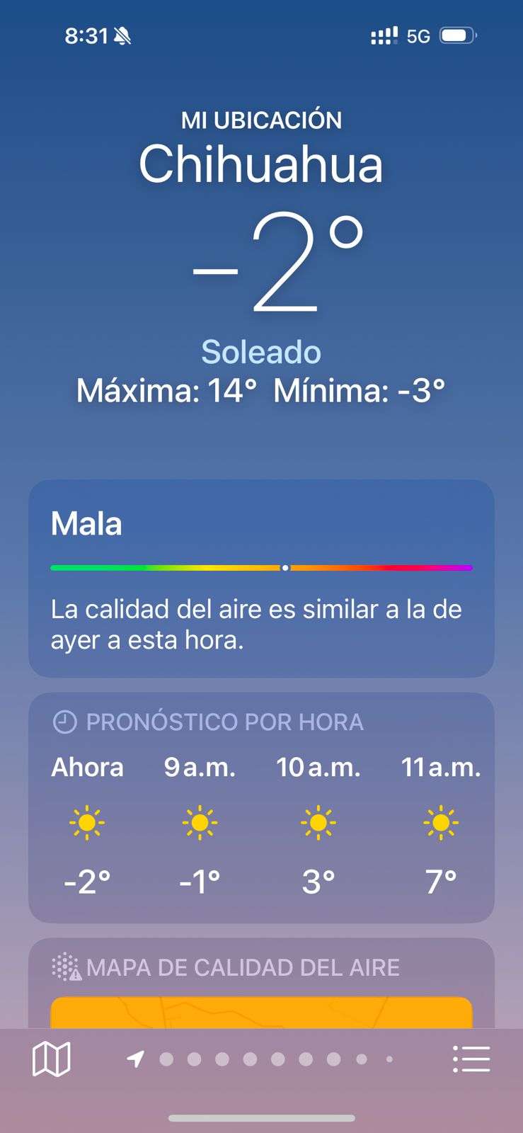 Desciende la temperatura a -2 grados centígrados 