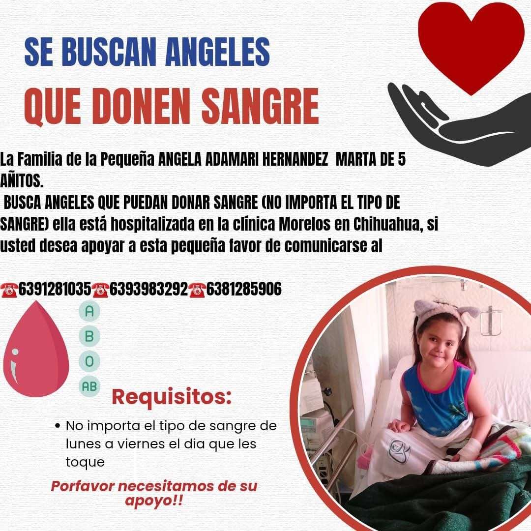 Buscan donadores de sangre para la pequeña Ángela