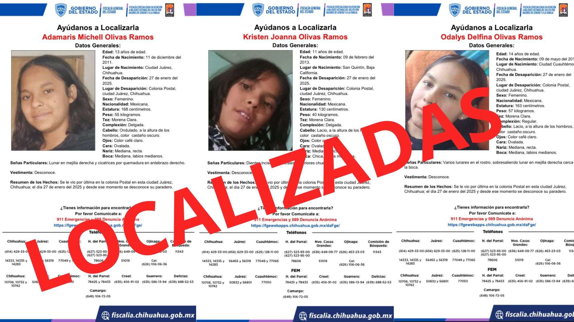 Localizan a las tres menores reportadas como desaparecidas el 27 de enero