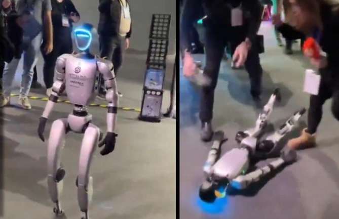 Reportera tira robot en programa en vivo