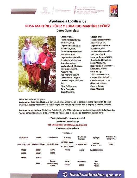 Hallan vivos a hermanitos desaparecidos hace 4 meses en Guachochi