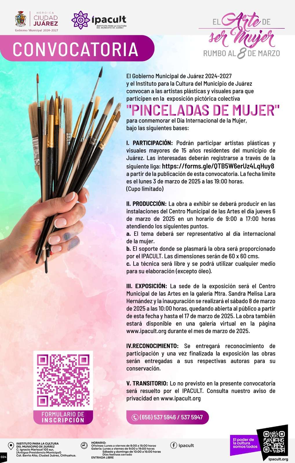 Invitan a artistas a participar en la exposición Pinceladas de Mujer 