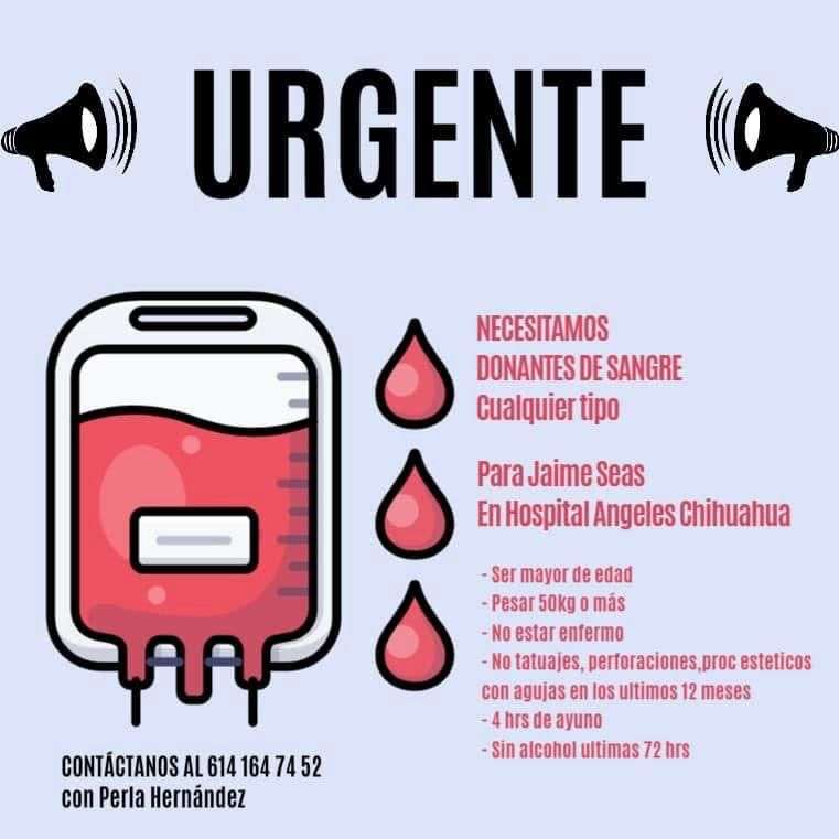 Buscan donadores de sangre para Jaime Seas