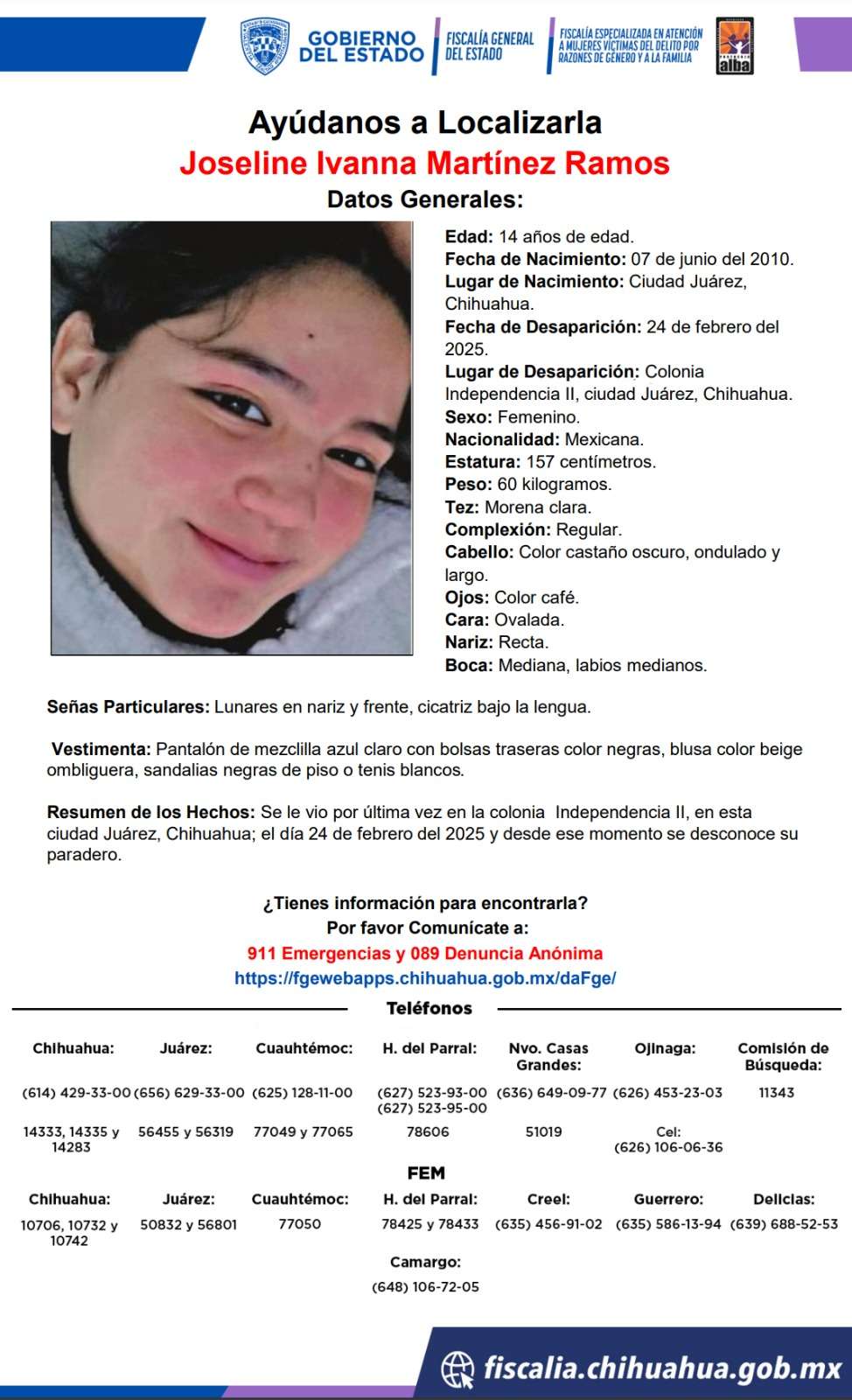 Buscan a adolescente desaparecida en la colonia Independencia 