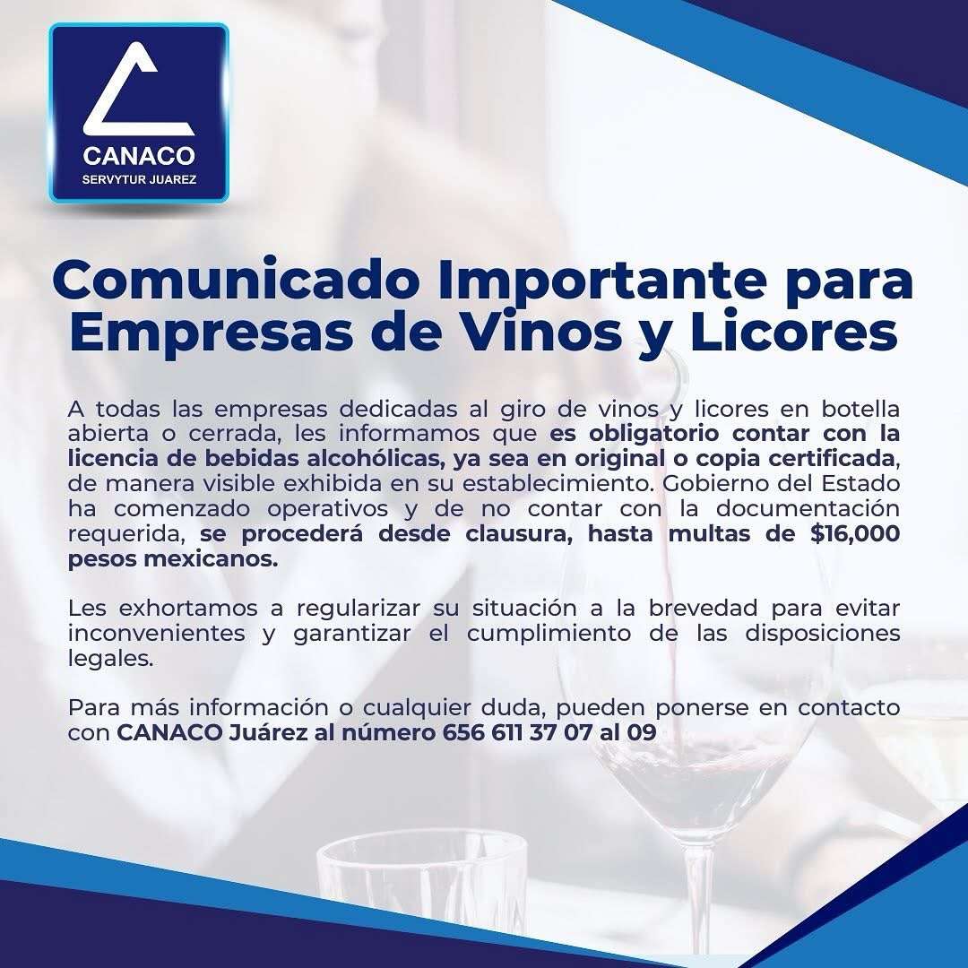 Advierte Canaco sobre operativos en negocios de vinos y licores