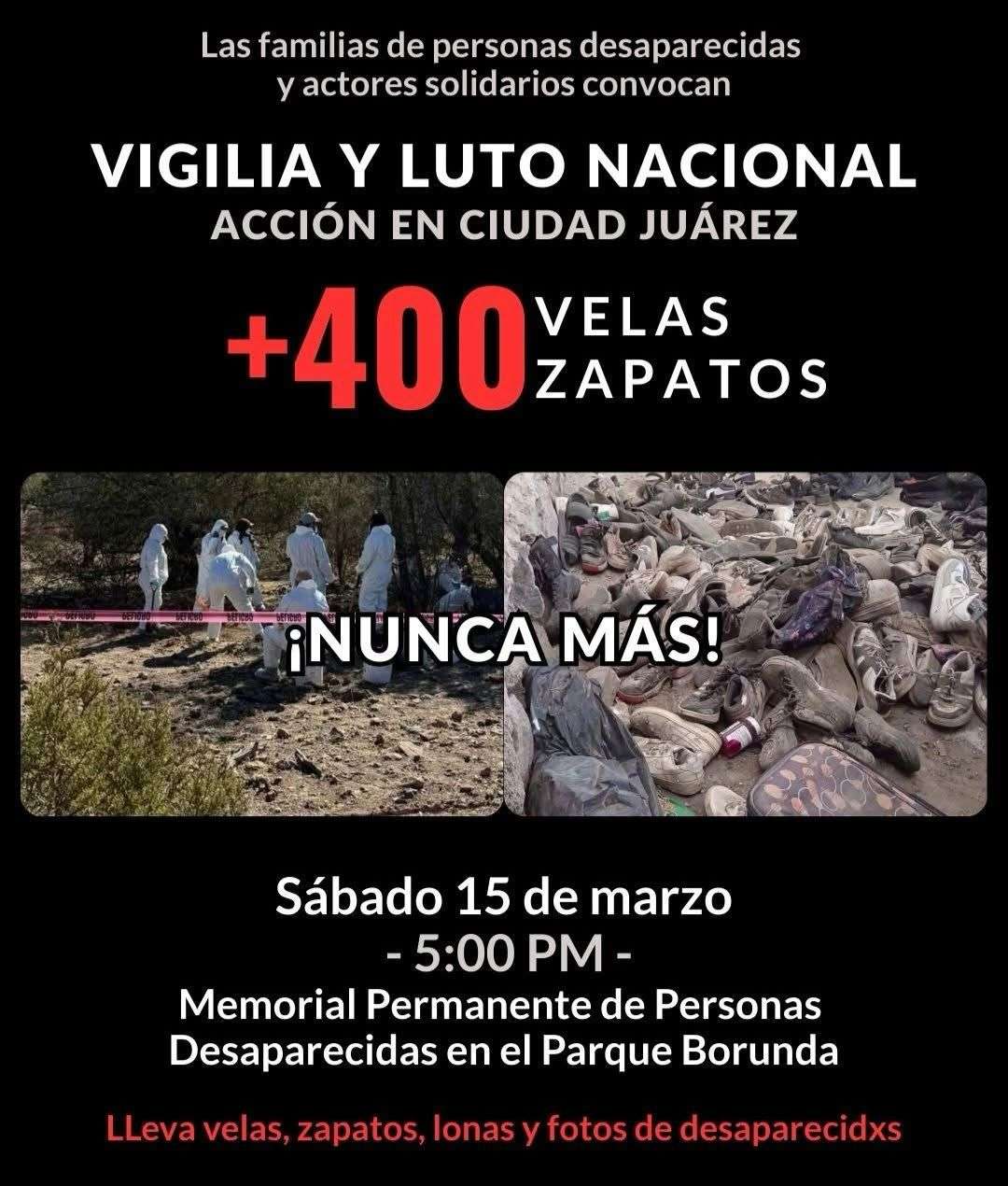 Convocan a vigilia en el parque Borunda por personas desaparecidas 