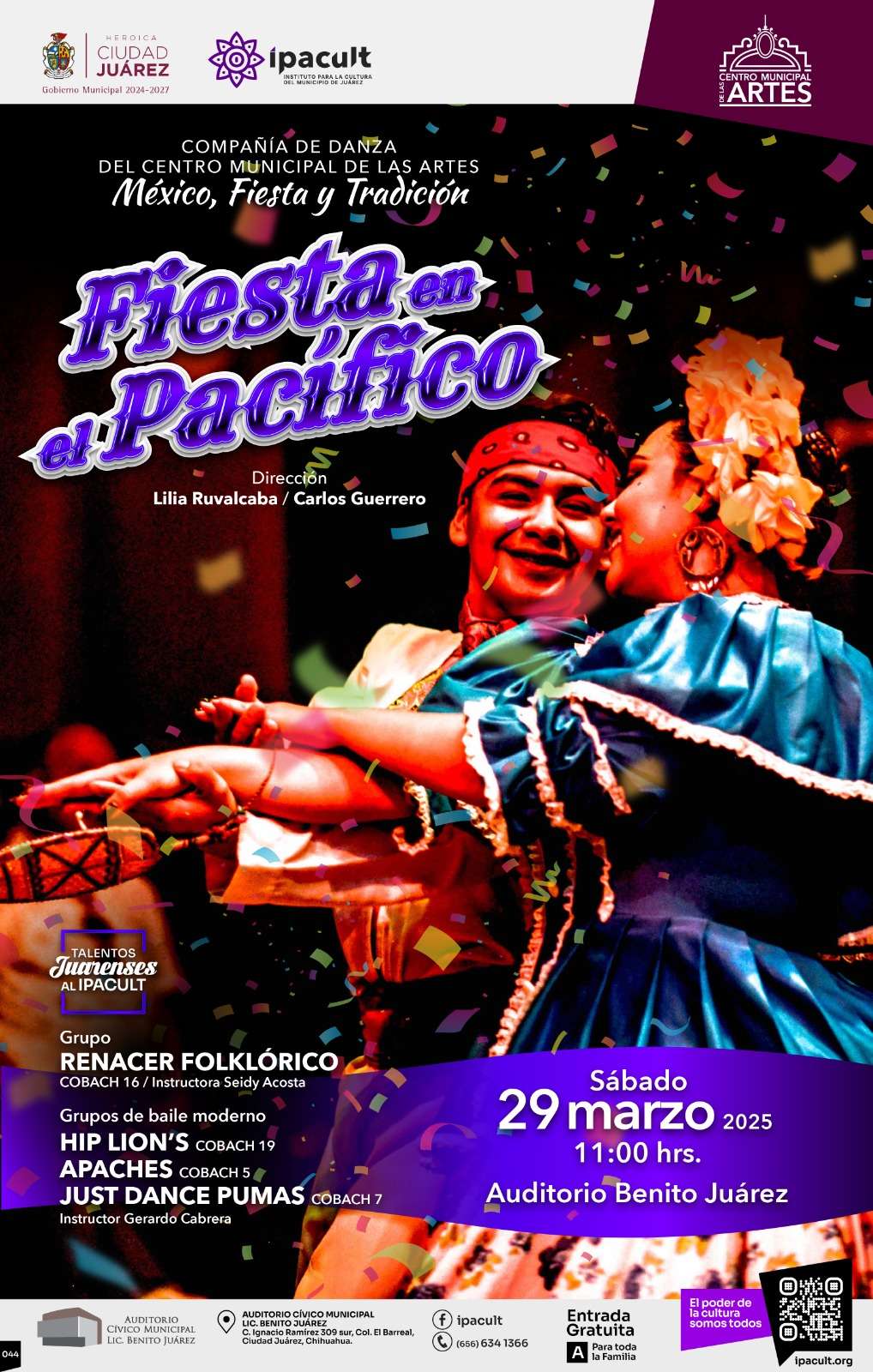 Presentarán espectáculo de danza “Fiesta en el Pacífico” en el Auditorio Benito Juárez