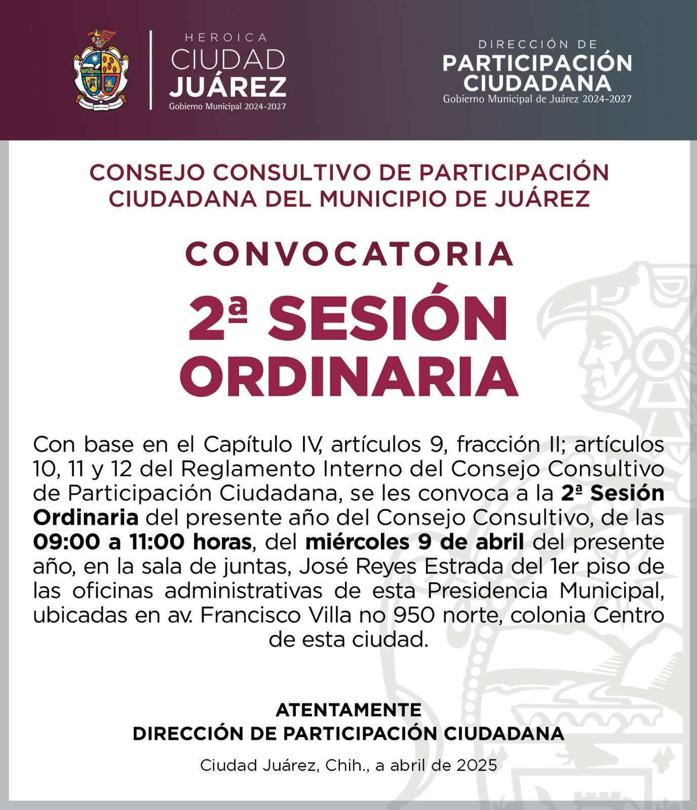 Realizarán segunda sesión del Consejo Consultivo de Participación Ciudadana