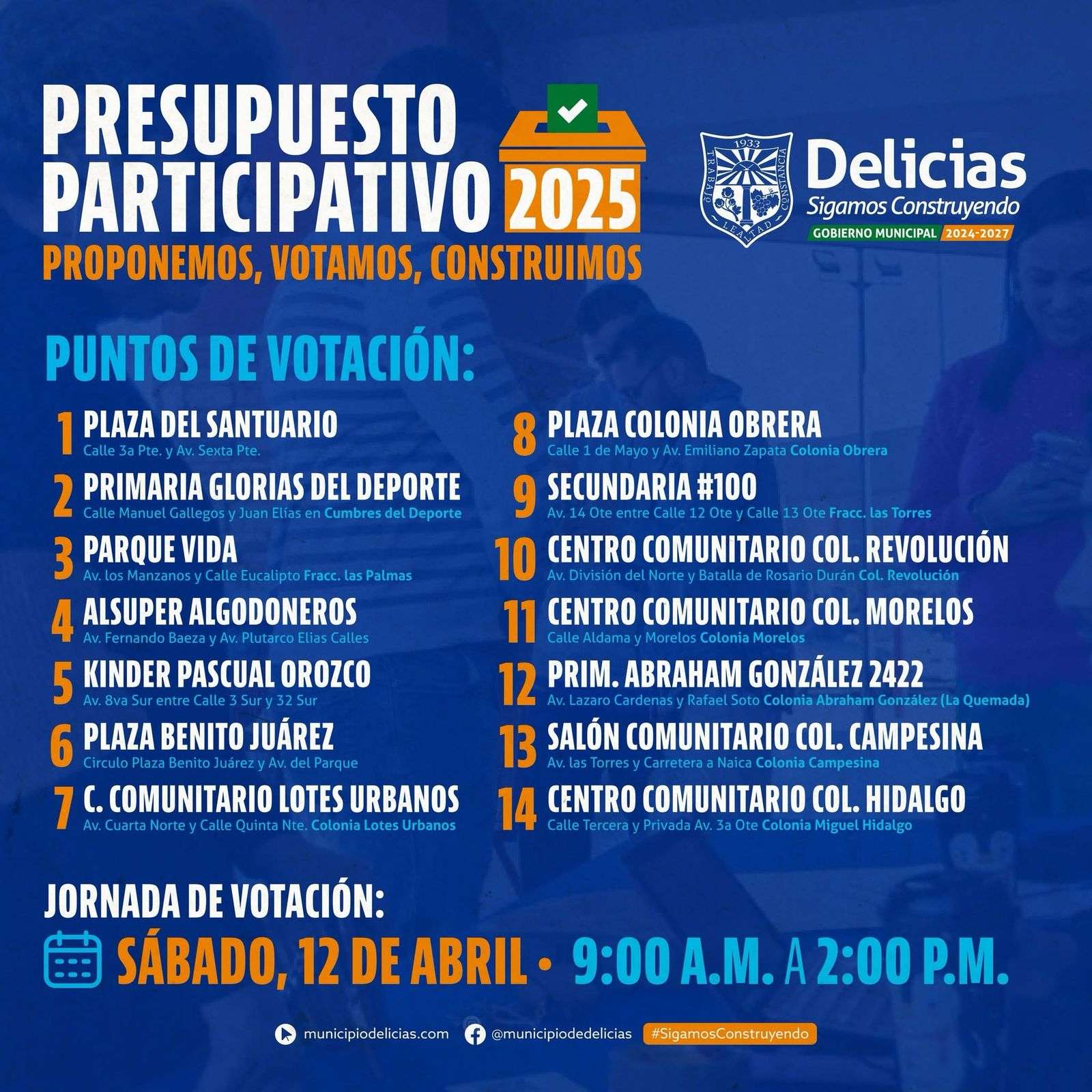 Conoce los proyectos del presupuesto participativo 2025 en Delicias y vota