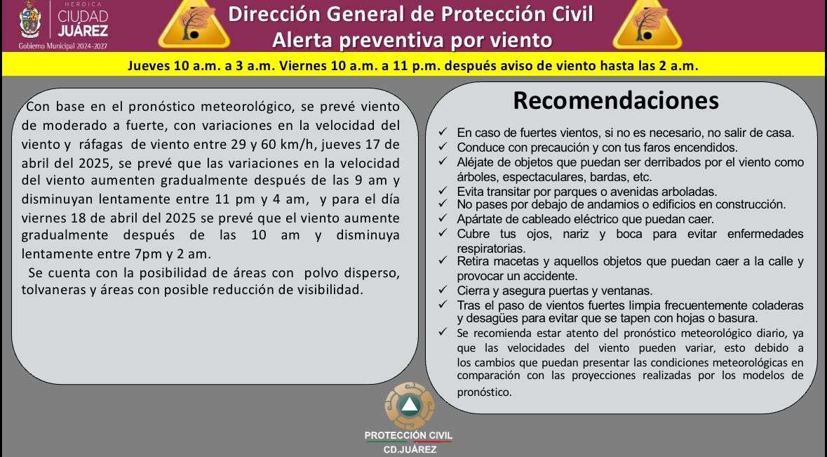 Alerta por viento: Protección Civil emite recomendaciones