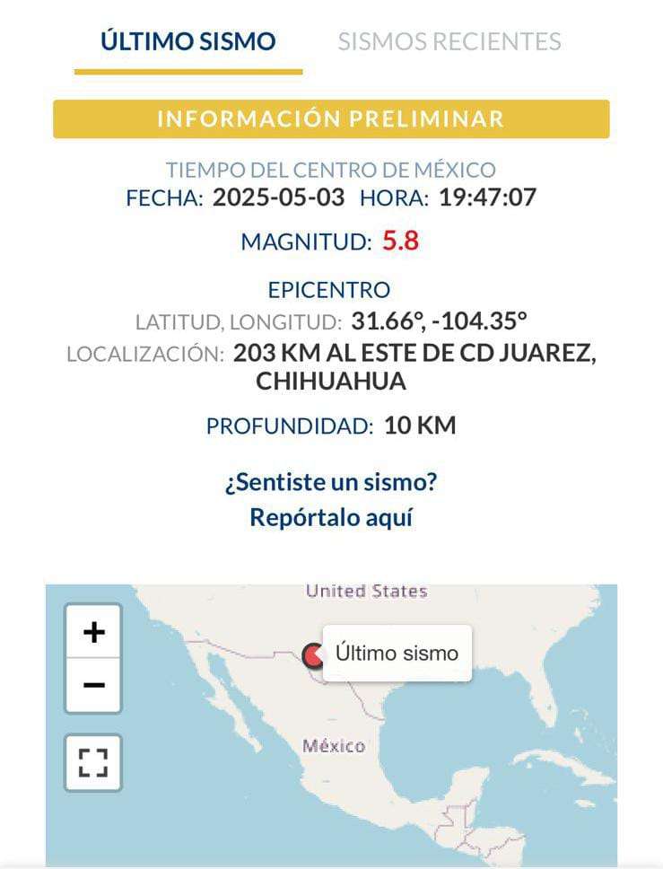 Tiembla en Juárez otra vez