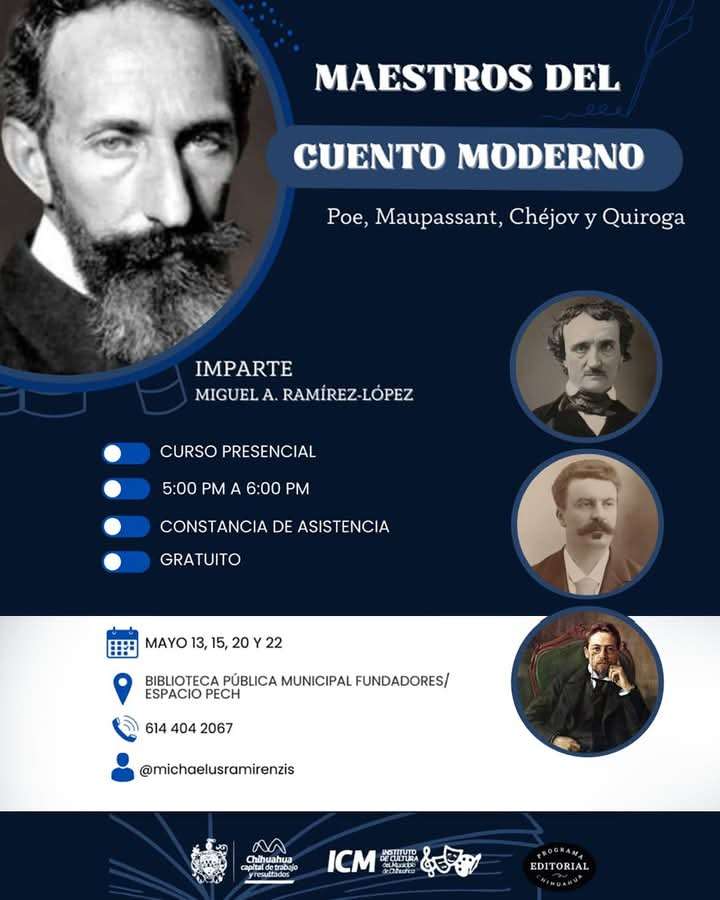 Ofrecen curso Maestros del cuento: Poe, Maupassant, Chéjov y Quiroga