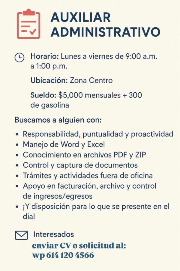 Se solicita auxiliar administrativo