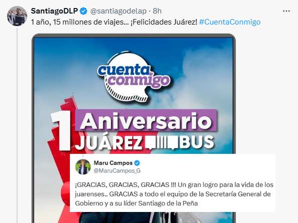 Felicita Maru a Santiago de la Peña por el JuárezBus