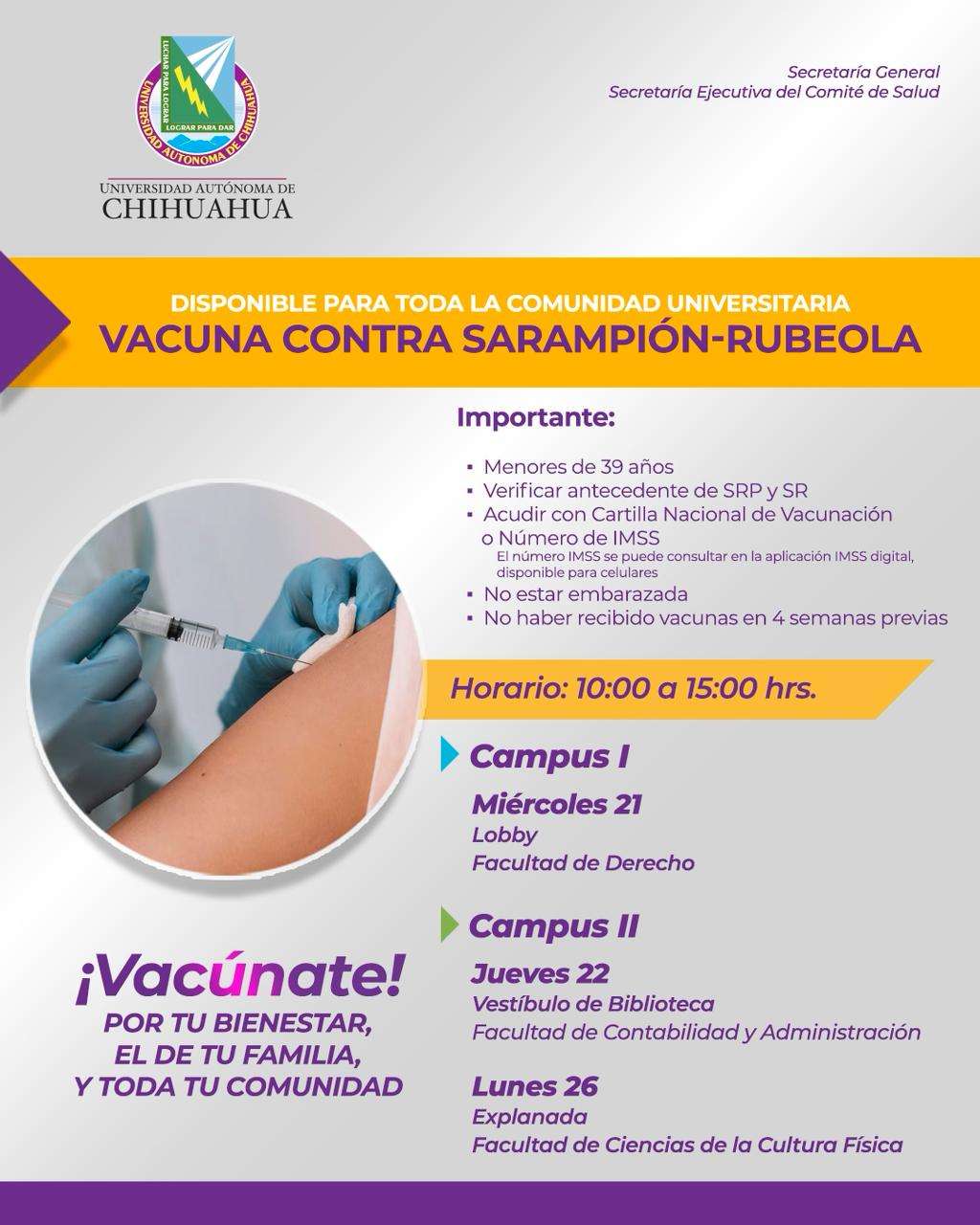 Vacunan contra el sarampión y rubéola en los campus de la Uach
