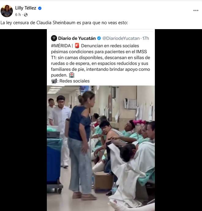 Exhibe Lilly Téllez condiciones precarias en hospital Imss de Mérida