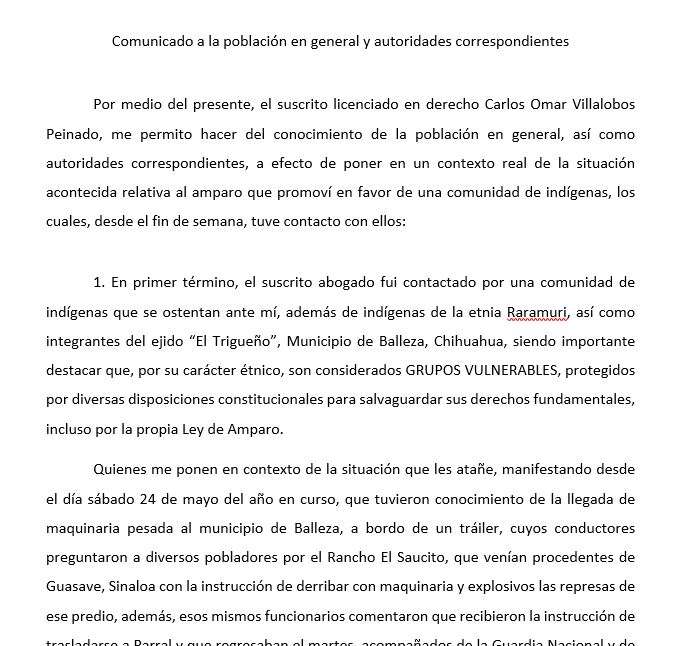 Es grupo vulnerable comunidad de El Trigueño: abogado