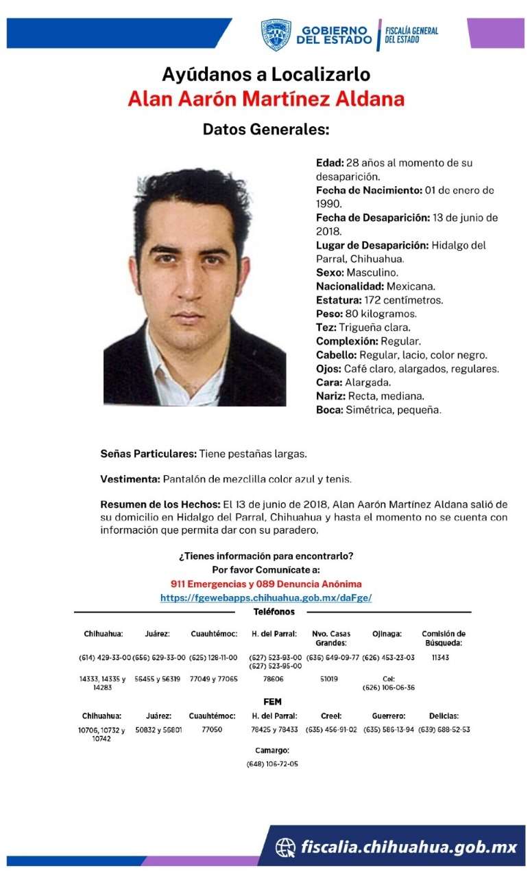 Buscan a Alan Aarón Martínez Aldana, desaparecido desde 2018 en Parral