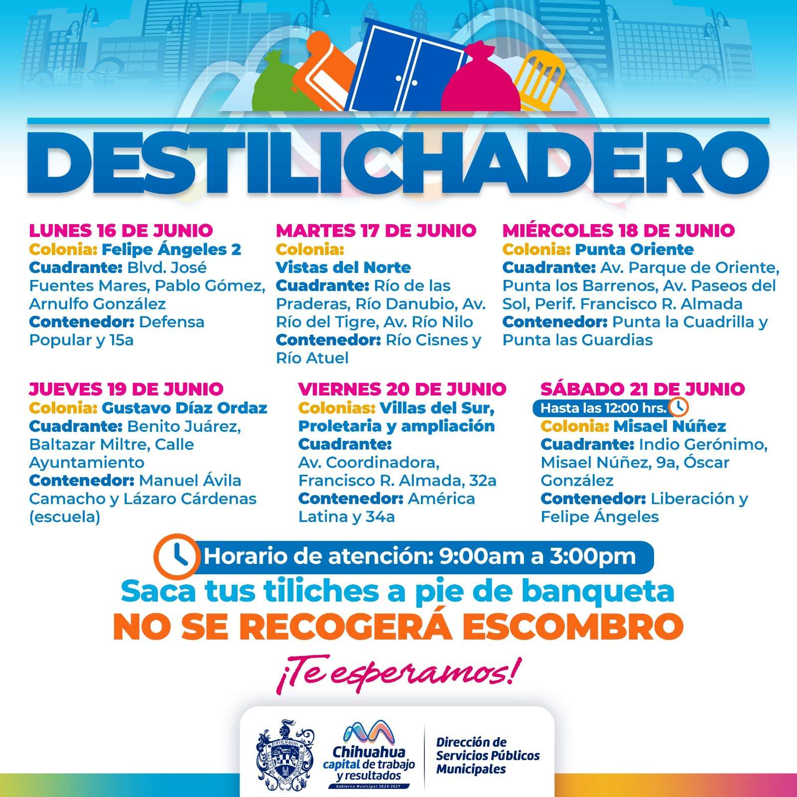 Llega Destilichadero a seis colonias entre el 16 y 21 de junio