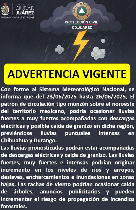 Lanza alerta Protección Civil por próximas lluvias en el estado