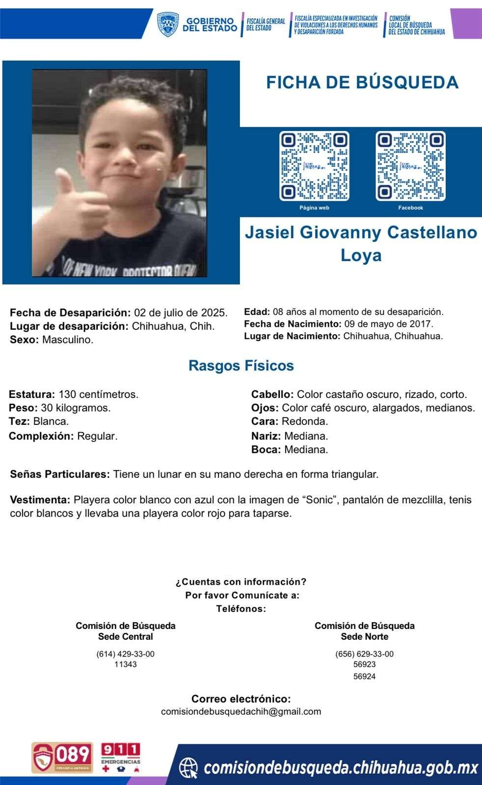 Intensifican búsqueda del niño Jasiel Giovanny desaparecido en un parque