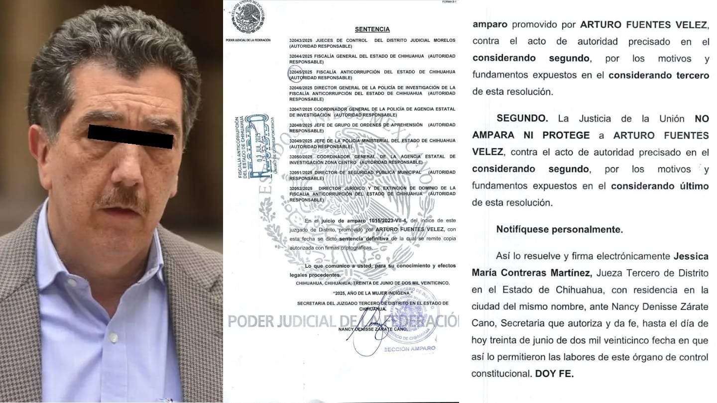 Niega sentencia de fondo amparar a Arturo Fuentes Vélez