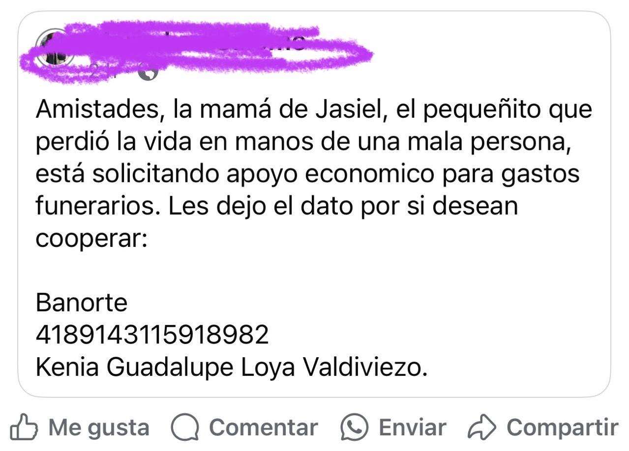 Solicitan apoyo en redes sociales para funeral del pequeño Jasiel
