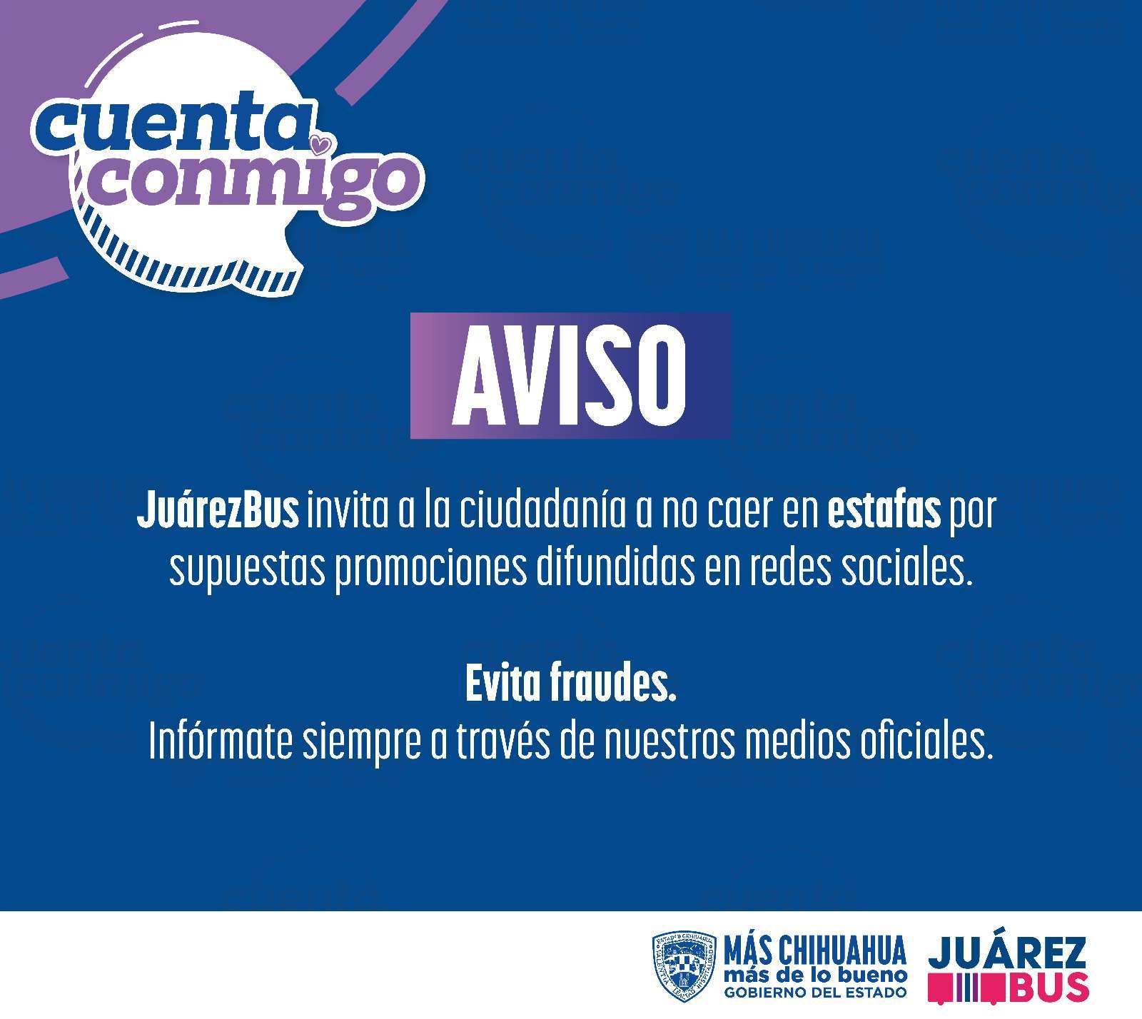 Alerta JuárezBus sobre estafas en redes sociales 
