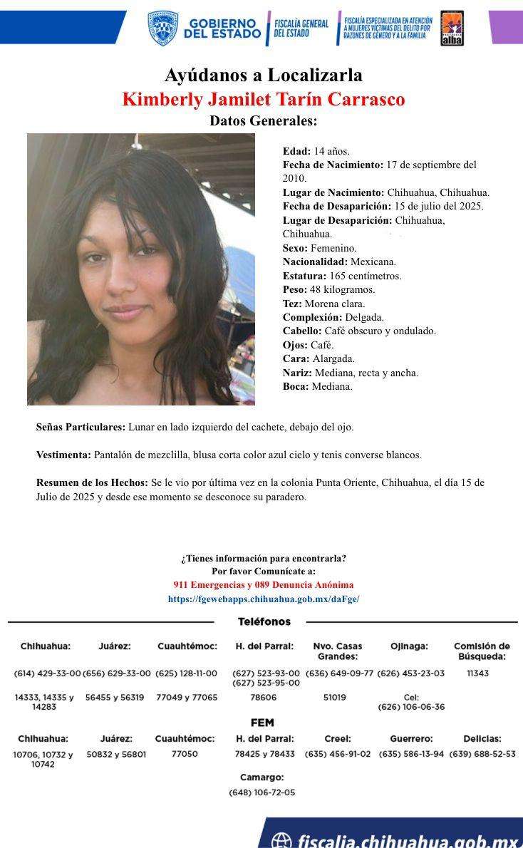 Buscan a menor desaparecida en Punta Oriente