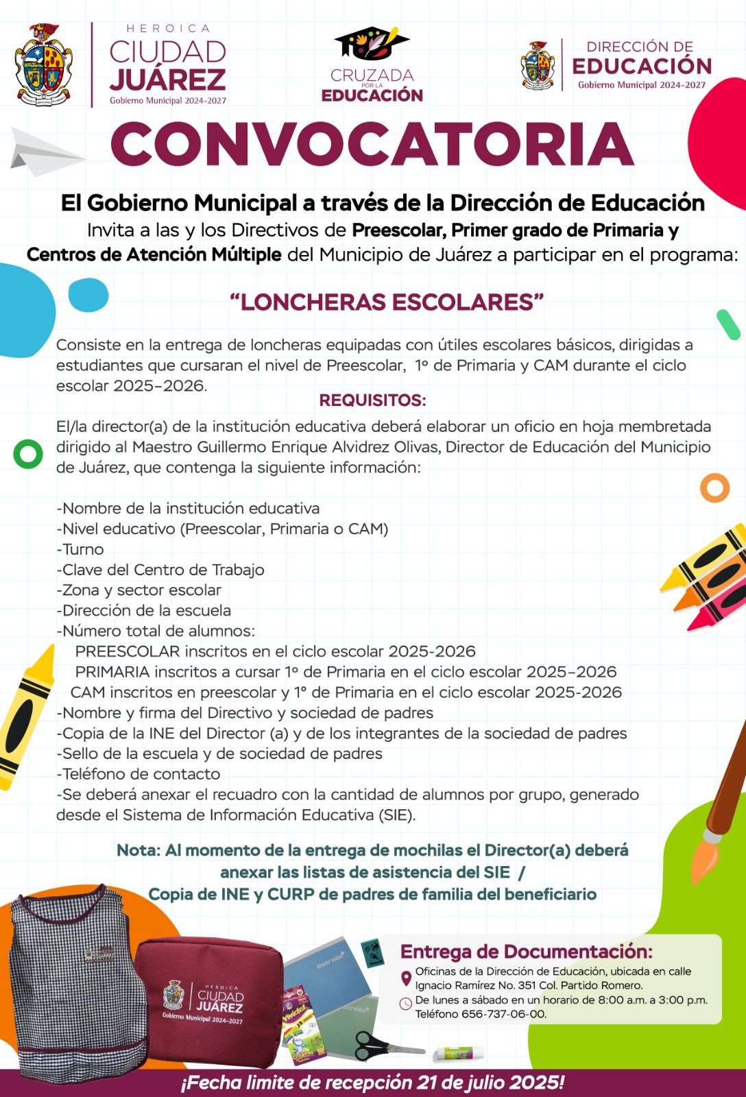Convocatoria para loncheras de preescolar termina mañana