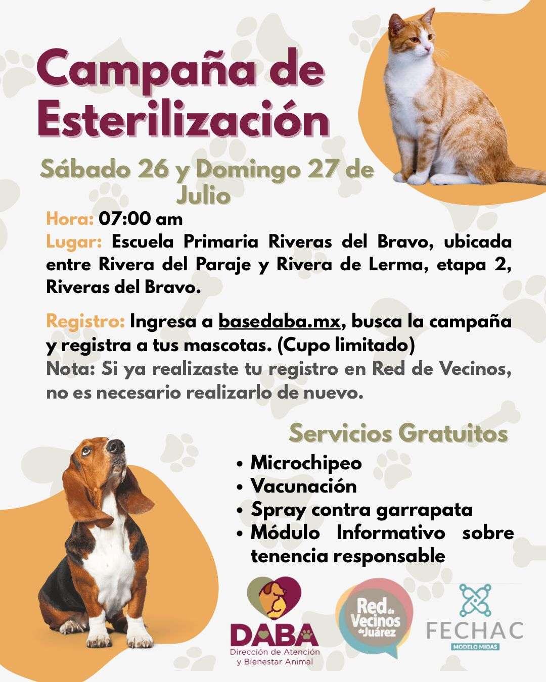 Esterilizarán mascotas en Riberas del Bravo, este fin de semana