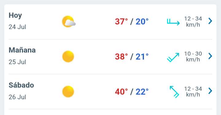 Día parcialmente nublado con temperaturas hasta 37°C