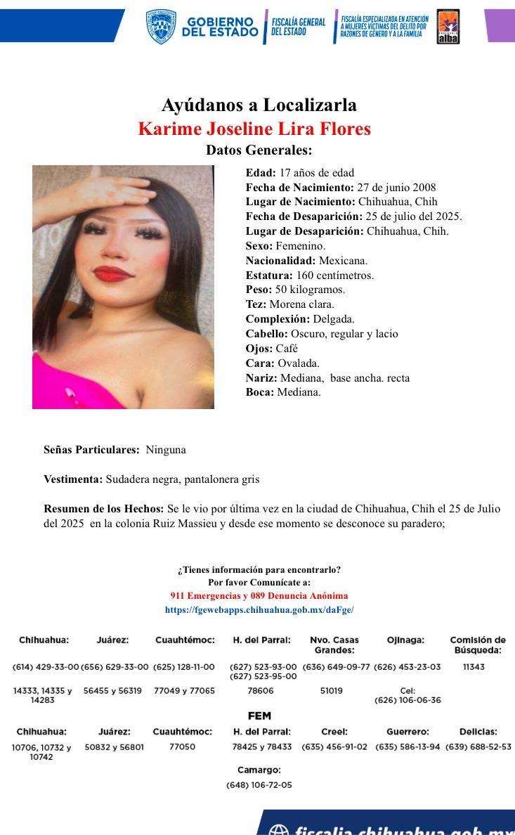Buscan a jovencita desaparecida en la colonia Ruiz Massieu