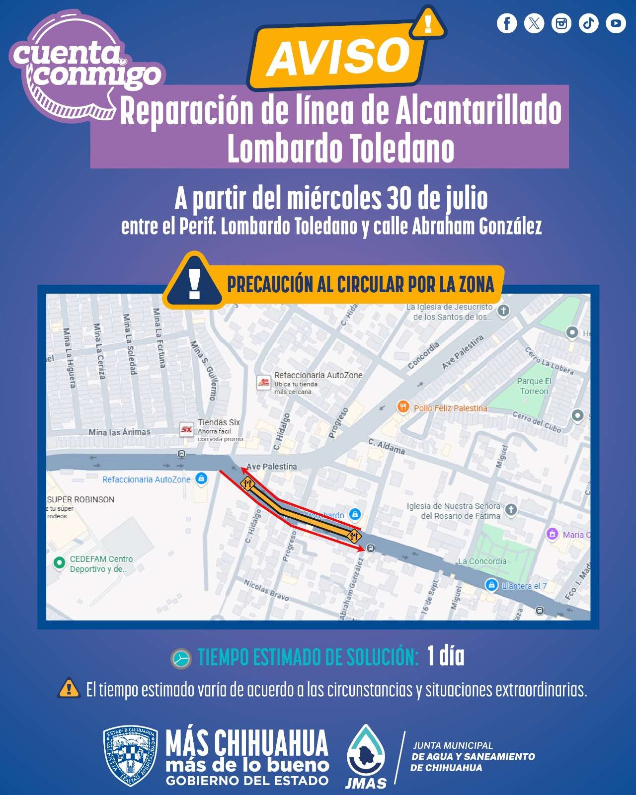 Alistan reparación de drenaje en el periférico Lombardo Toledano